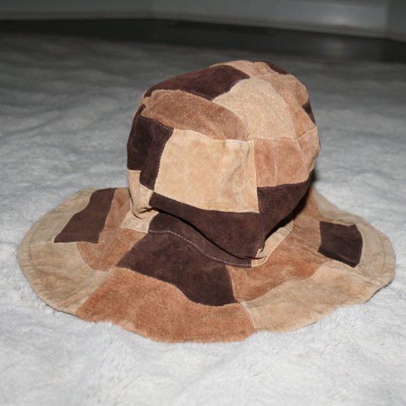 Accessories - Brown Suede Patchwork HOBO Floppy Hat